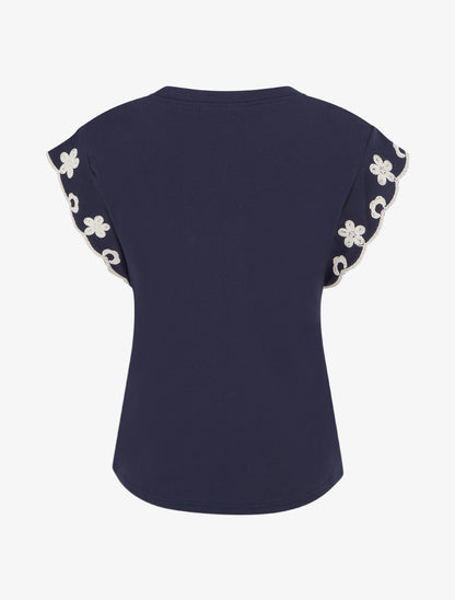 T-shirt uni à motif floral - Marine - 2