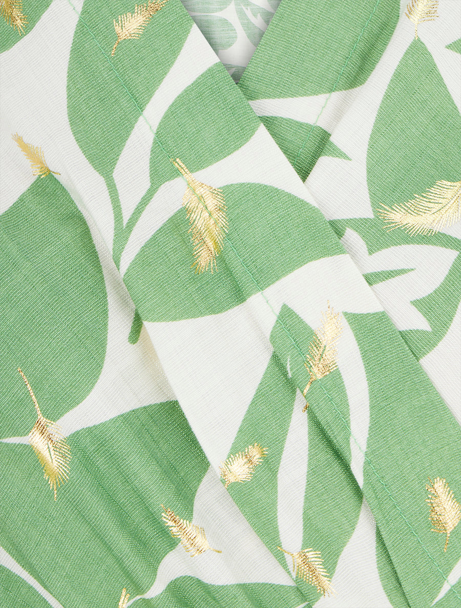Robe mi-longue imprimé feuilles et irisée - Vert - 3