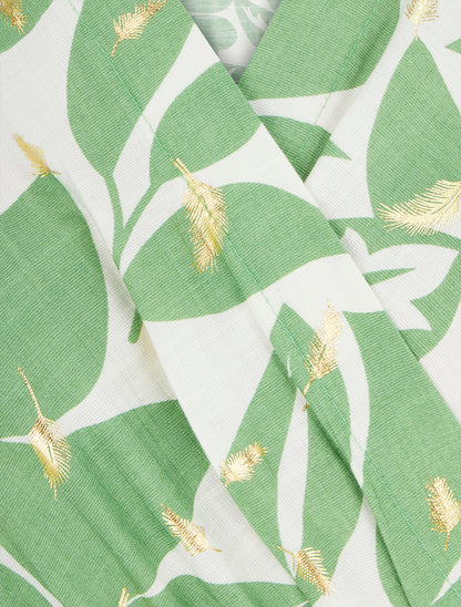Robe mi-longue imprimé feuilles et irisée - Vert - 3