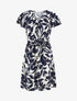 Robe mi-longue imprimé feuilles et irisée - Marine - 1