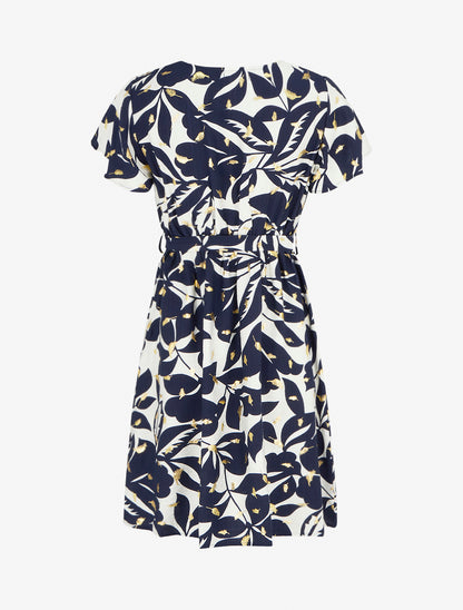 Robe mi-longue imprimé feuilles et irisée - Marine - 2
