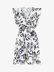 Robe imprimé feuillage à taille élastiquée - Marine - 1