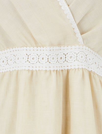 Robe mi-longue à bande brodée - Beige - 3