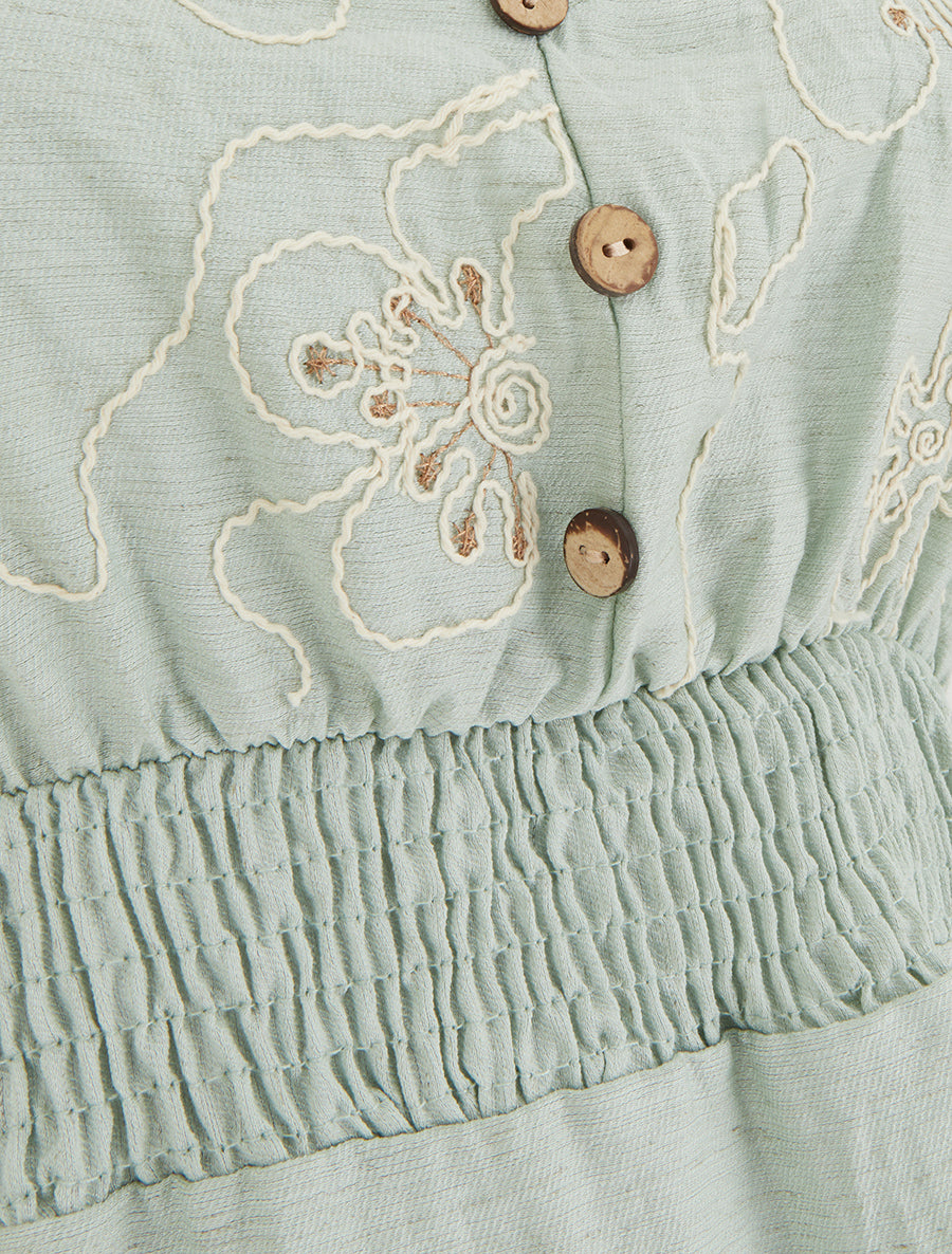 Robe mi-longue élastiquée à buste brodé - Vert d&