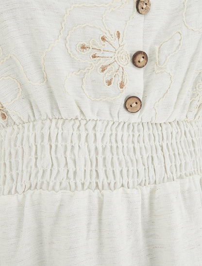 Robe mi-longue élastiquée à buste brodé - Blanc - 3