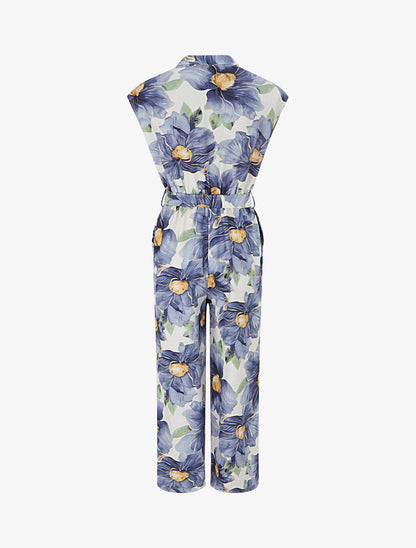 Combinaison à col cache-coeur imprimé floral - Bleu - 2