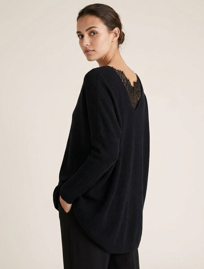 Pull long à détail dentelle au dos - Noir