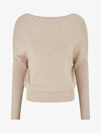 Pull droit manches chauve-souris et col bateau - Taupe - 1