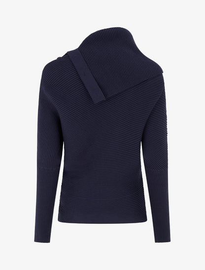 Pull uni à col roulé stylisé - Marine - 2