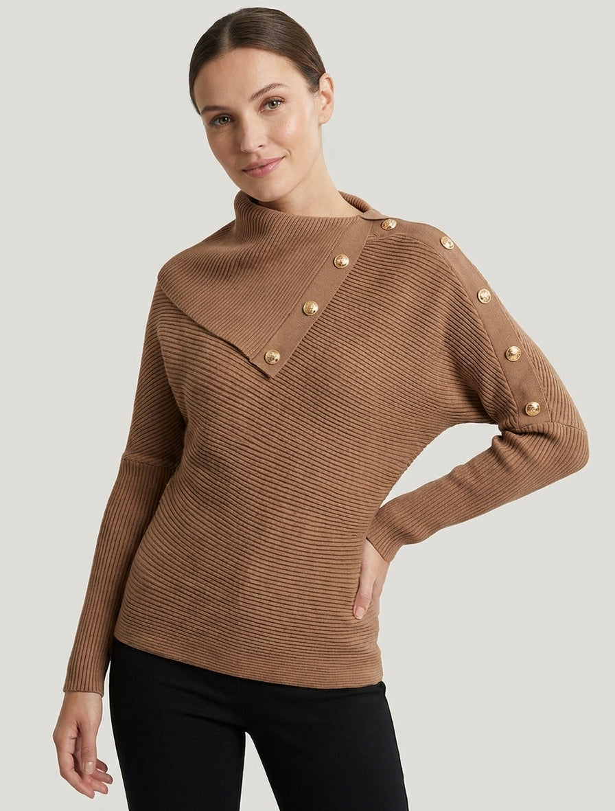 Pull uni à col roulé stylisé - Camel