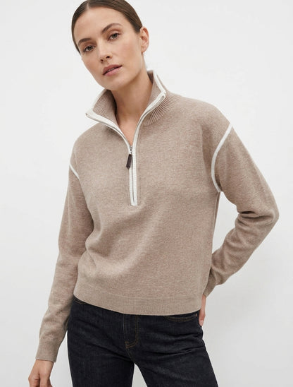 Pull droit à col montant zippé - Taupe