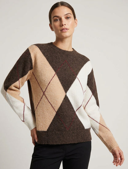 Pull en maille à imprimé color block - Marron