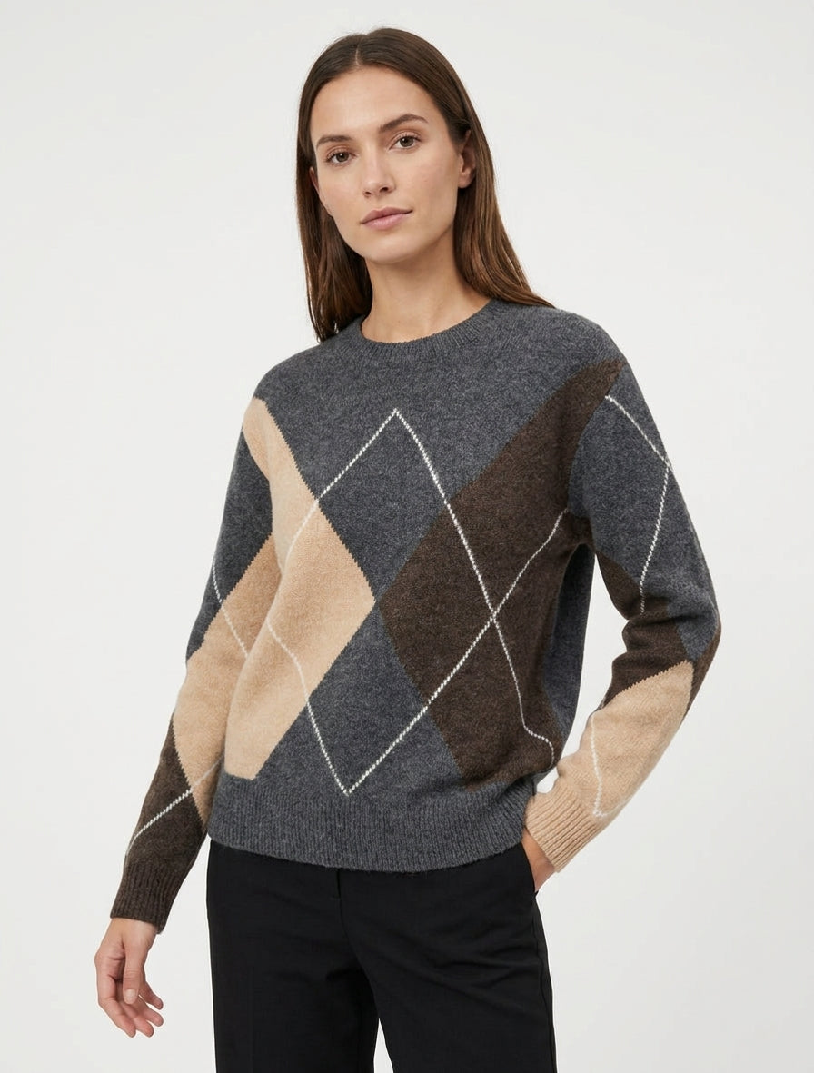 Pull en maille à imprimé color block - Gris