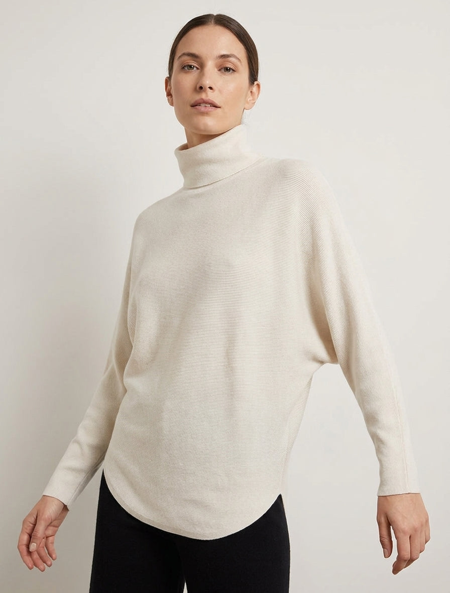 Pull uni à manches chauves-souris - Crème
