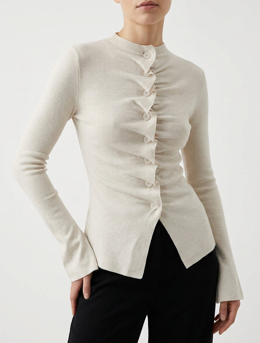 Gilet en maille effet ruché - Beige