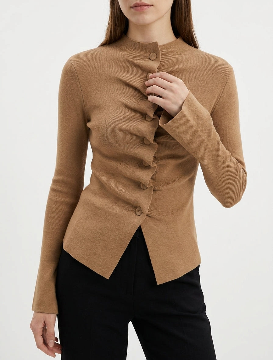 Gilet en maille effet ruché - Camel