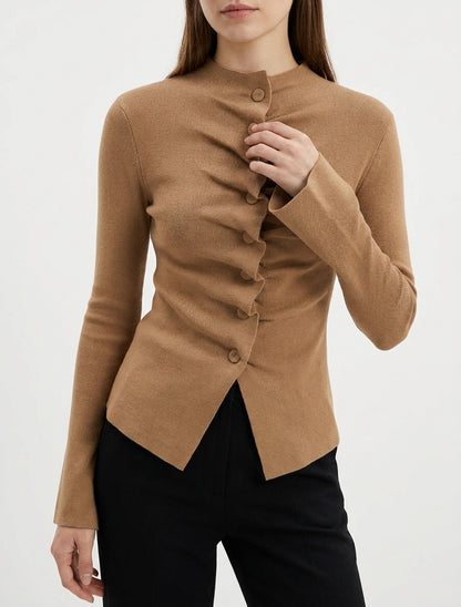 Gilet en maille effet ruché - Camel