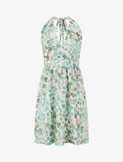 Robe mi-longue dos nu imprimé fleurs abstraites - Vert menthe - 1