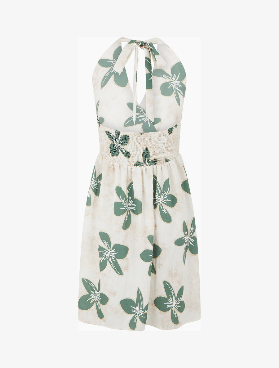 Robe mi-longue dos nu imprimé grandes fleurs - Vert - 2