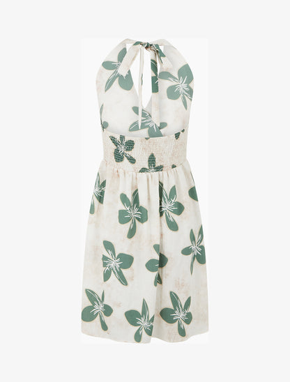 Robe mi-longue dos nu imprimé grandes fleurs - Vert - 2