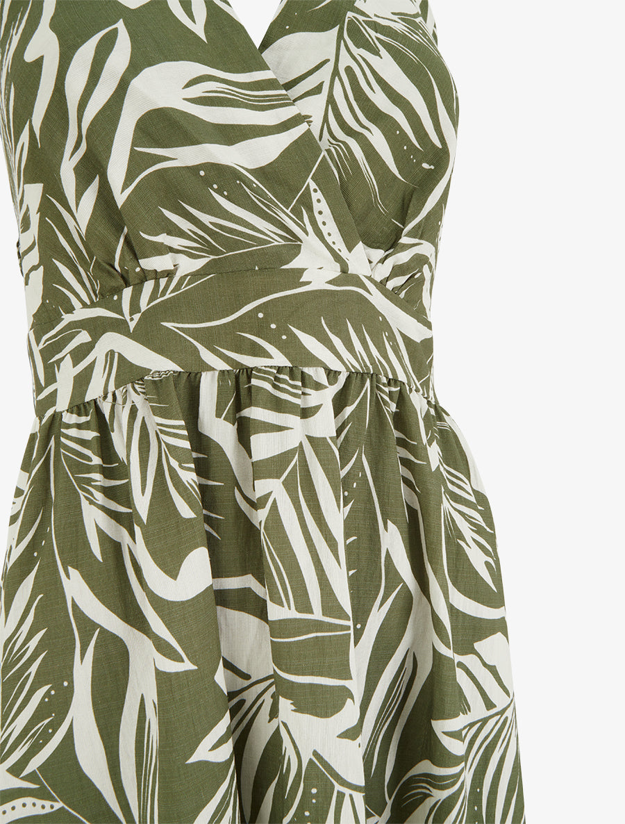 Robe longue dos nu imprimé feuillage - Kaki - 3