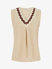 Top uni sans manches à col V stylisé - Beige - 1