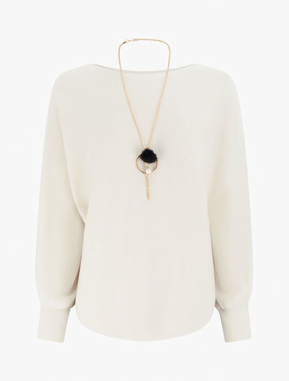 Pull droit à manches chauve-souris - Beige - 1