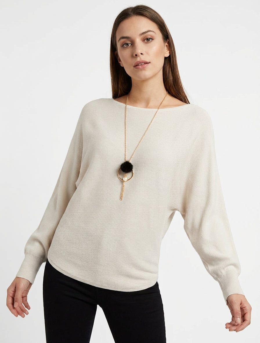 Pull droit à manches chauve-souris - Beige