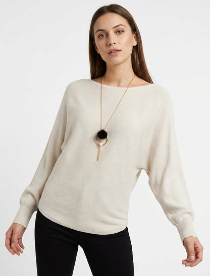 Pull droit à manches chauve-souris - Beige