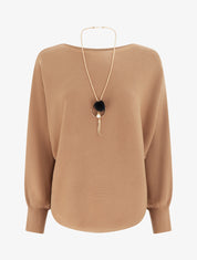 Pull droit à manches chauve-souris - Camel - 1