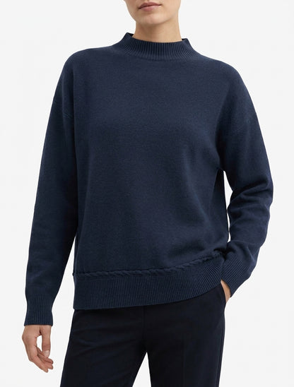 Pull ample à col montant et couture fantaisie - Marine