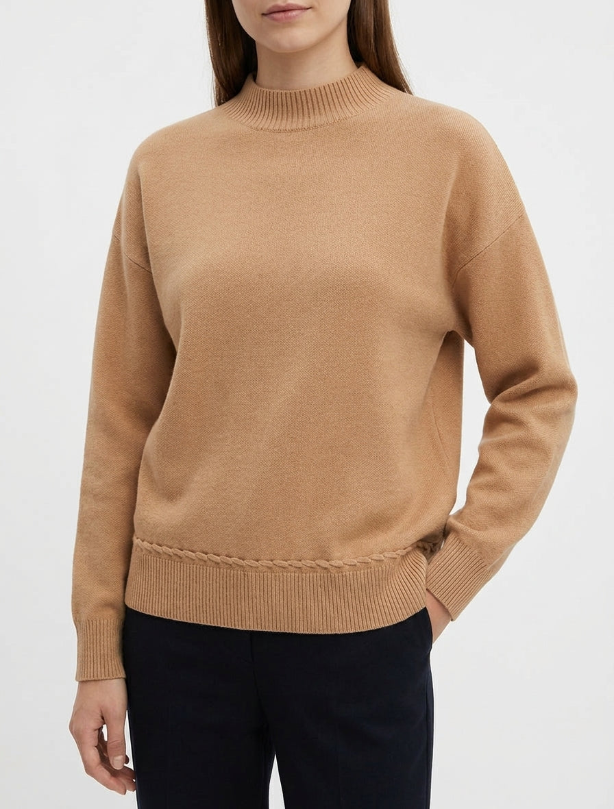 Pull ample à col montant et couture fantaisie - Camel