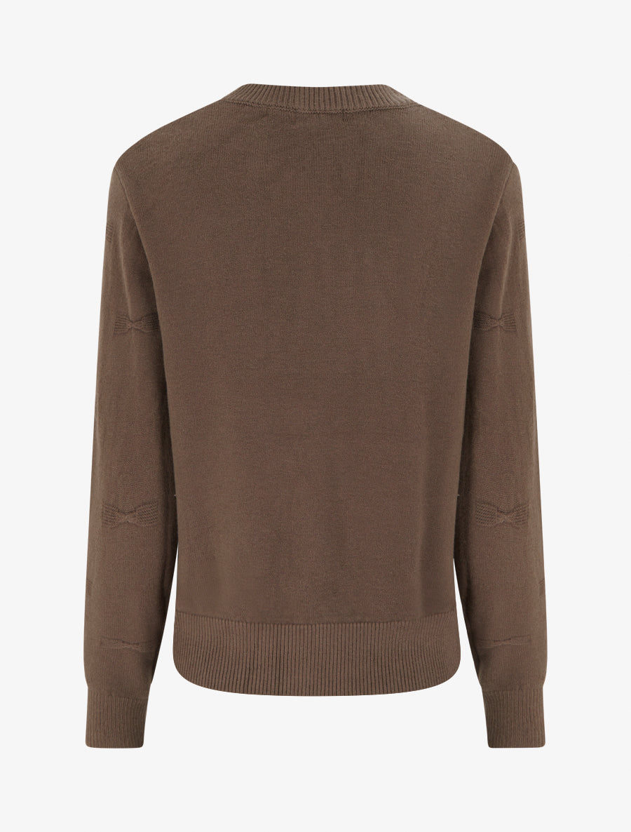 Pull droit col rond à motif noeud - Marron - 2