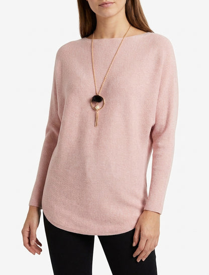 Pull droit à manches chauve-souris et col montant - Rose