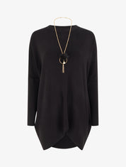 Pull long uni asymétrique - Noir - 1