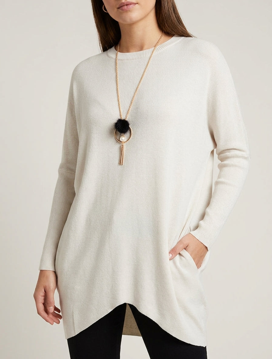 Pull long uni asymétrique - Écru