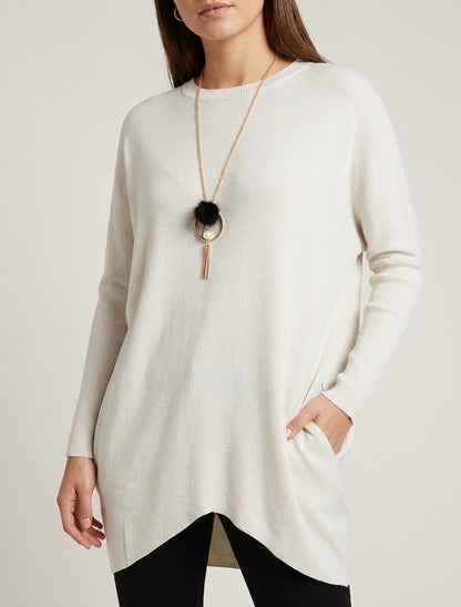 Pull long uni asymétrique - Écru