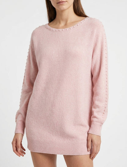 Pull uni à détail texturé - Rose