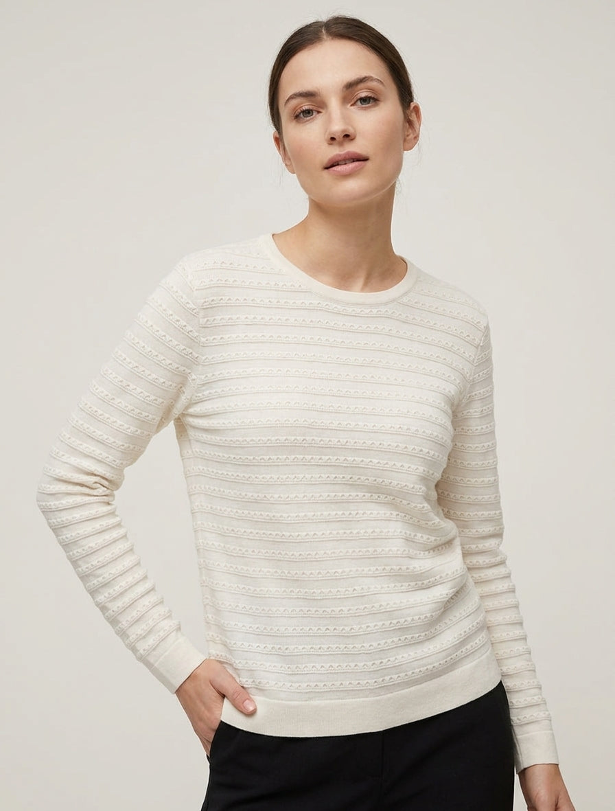 Pull uni texturé à col rond - Écru