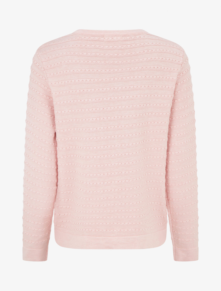 Pull uni texturé à col rond - Rose - 2