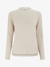 Pull côtelé à empiècement boutons décoratifs - Beige - 1