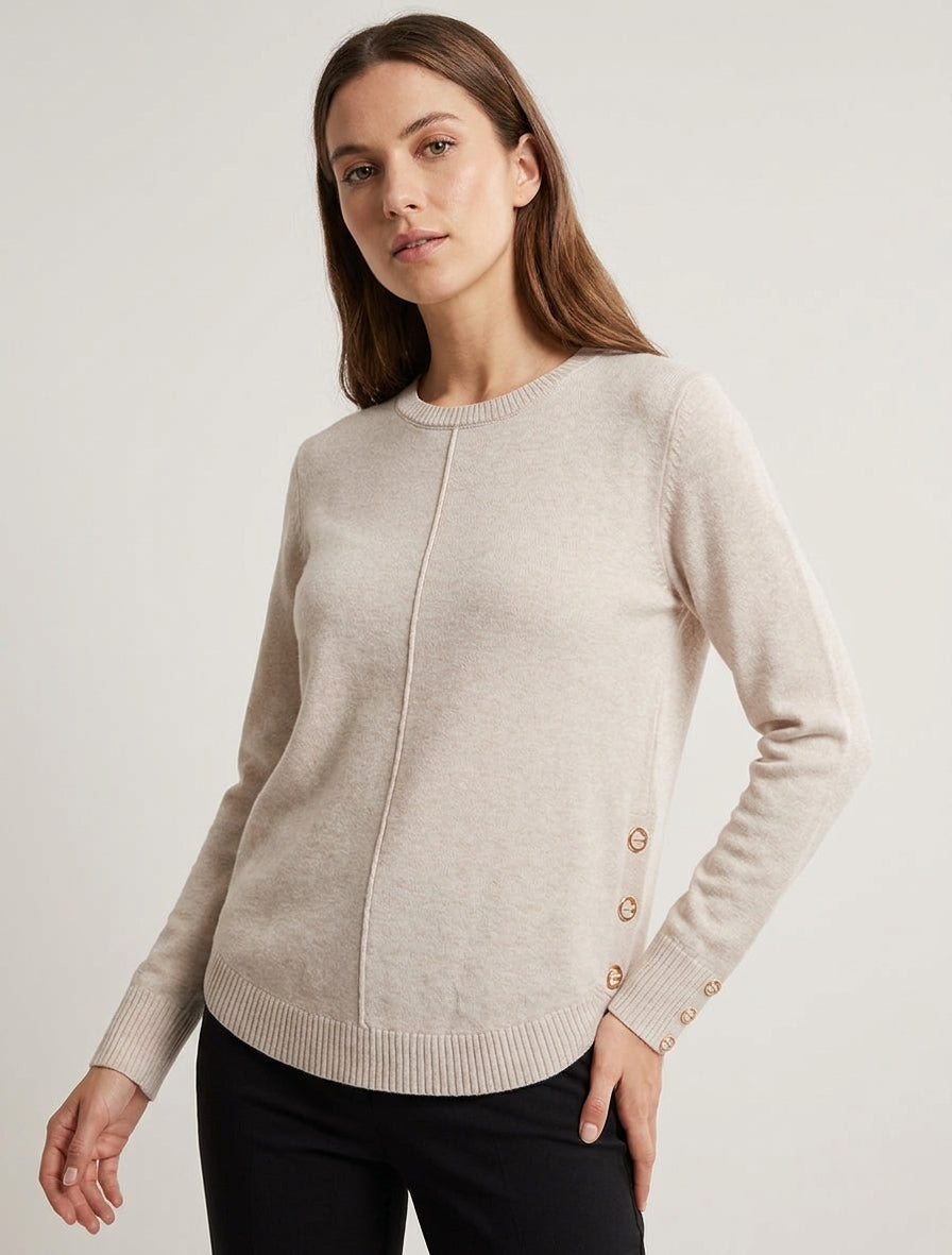 Pull col rond à empiècement œillets - Beige