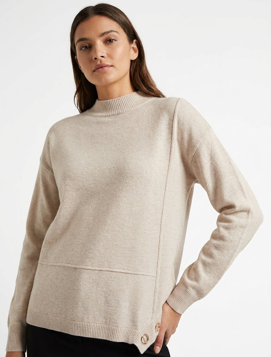 Pull uni à empiècement oeillets - Beige