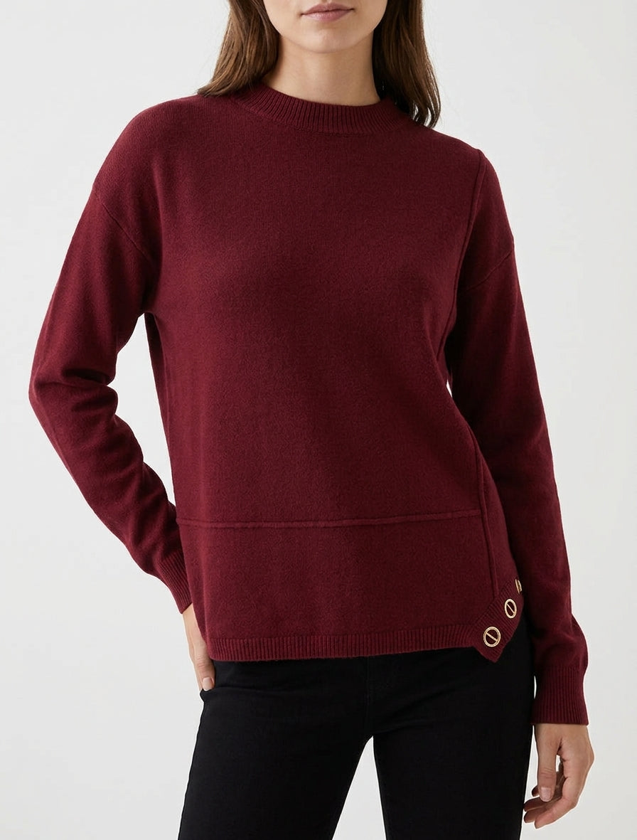 Pull uni à empiècement oeillets - Bordeaux