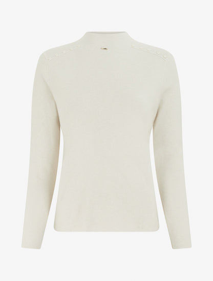 Pull droit à col montant et boutons décoratifs - Beige - 1