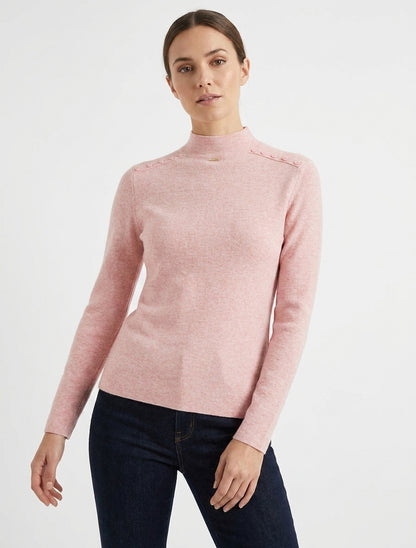 Pull droit à col montant et boutons décoratifs - Rose