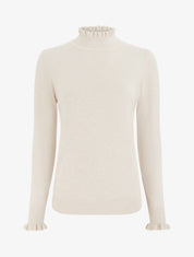 Pull droit à col montant et poignets volantés - Beige - 1