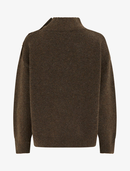 Pull en laine mélangée à boutons fantaisies - Marron - 2