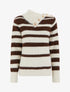 Pull rayé à col châle fantaisie et bouton bijoux - Marron/beige - 1