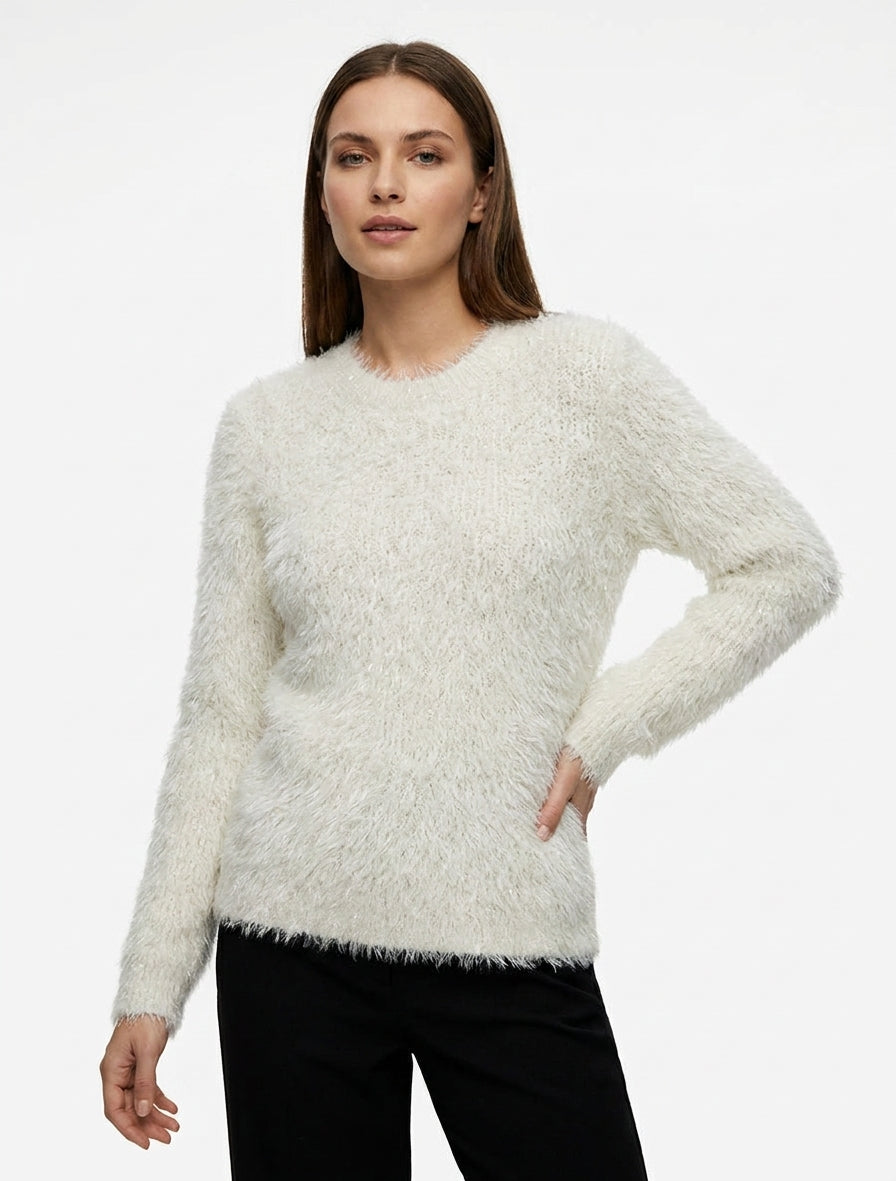 Pull uni duveteux à détail irisé - Écru